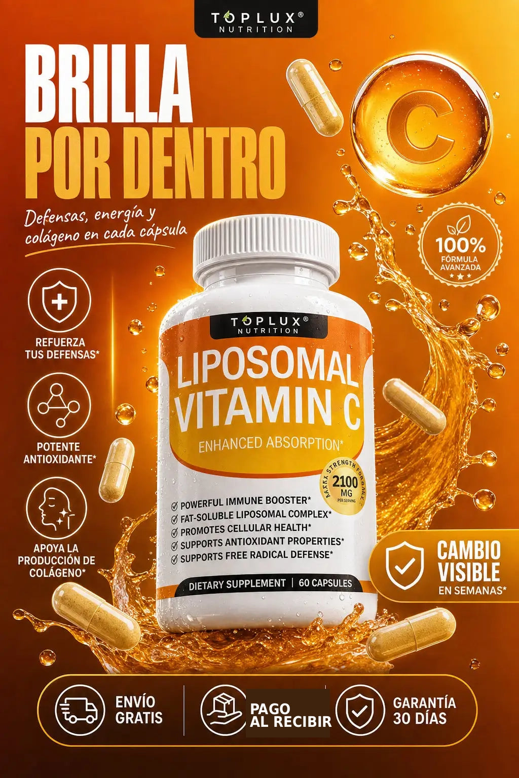 Vitamina C Liposomal 2100 mg – 60 Cápsulas | Alta Biodisponibilidad