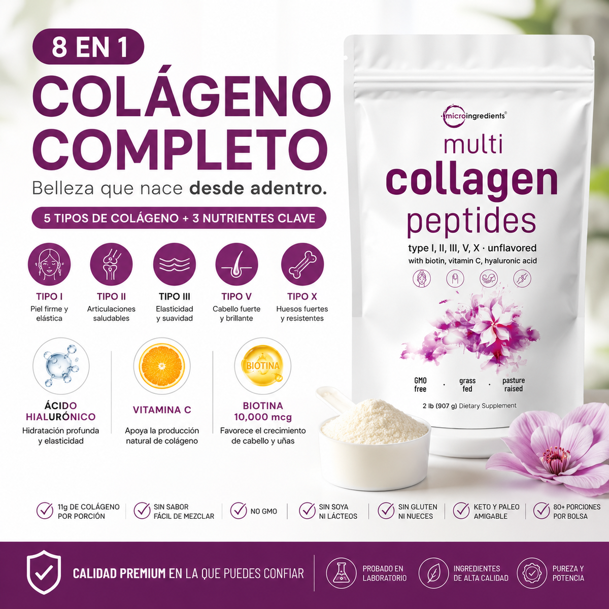 Multi Collagen peptides  8 en 1