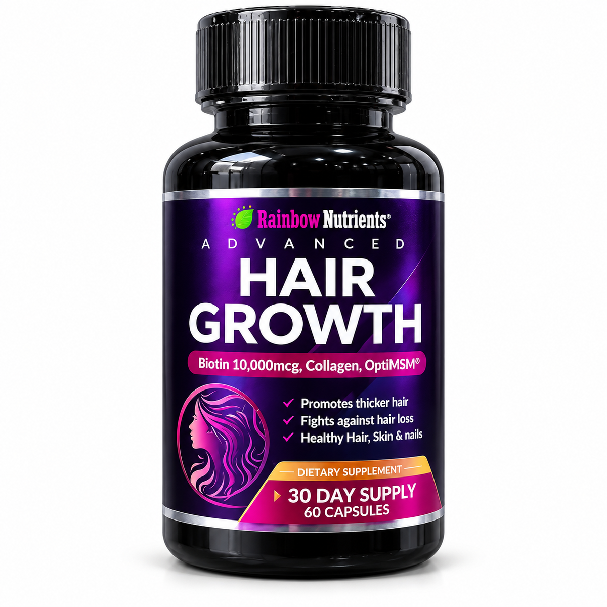 Hair Growth Force™ Biotina 10.000 mcg + Colágeno + OptiMSM® | Fórmula Avanzada para Cabello, Piel y Uñas